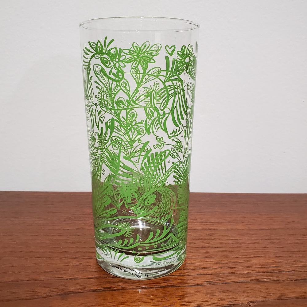 Vintage Glass Tumbler Made In Poland animal and leaf motif 6" tall - Picture 1 of 10
